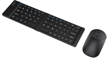 TKMARS Teclado Inalambrico Plegable ，Teclado y Raton Inalámbrico Bluetooth 3.0 y 5.0 de Triple Modo para una Mejor Compatibilidad con el Sistema .Compatible con Android, iOS y Windows.