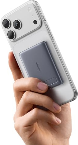 Baseus Mini MagSafe Powerbank 5000 mAh certifié Qi2 avec Support Pliable, PD 20 W, Batterie Externe magnétique USB C, sans Fil, Compatible avec iPhone 17/16/15/14/13/12/Pro/Pro Max, Gris
