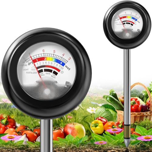 Vitamicor Kit di test del suolo, misuratore di umidità del suolo 4 in 1/misuratore di pH del suolo/intensità della luce solare/fertilità, per piante, giardinaggio, prato, fattoria, uso interno ed