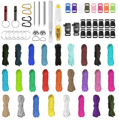 Peelanmall Paracord 550 Nylonseil, Paracord Seil 4mm, Multifarben Parachute Cord Bänder Kit, Paracords Armband, DIY Armbänder Bänder Set, für Schlüsselanhänger, Hundeleinen, Leinen (26 Farben-3)