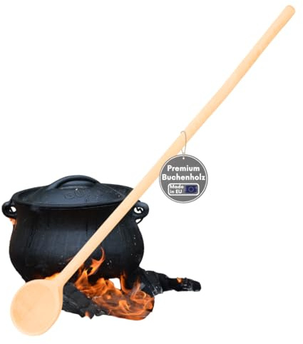 Großer Kochlöffel 100 cm aus Buchenholz, XXL Holzlöffel extra lang für tiefe Töpfe, Gulaschkessel und Suppenkessel, stabiler Rührlöffel für Gastronomie, Großküchen, Outdoor, hitzebeständig Made in EU