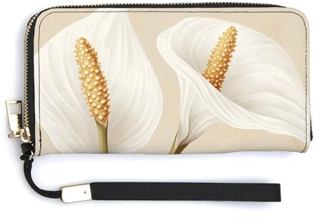 Jubonexis Peace Lily PU Leather Clutch Long Bifold Wallet, Coin Purse Credit Pass Case, Durable Card-Holder Money Storage for Women Men