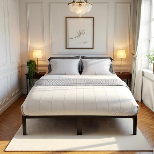 DORAFAIR Cadre de Lit Double Métal 140x200 cm avec Sommier à Lattes, Structure Renforcée pour Chambre, Noir