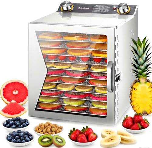 CUTANGELAR Disidratatori per Alimenti e Jerky,Disidratatore Elettrico, Essiccatore Frutta in Acciaio, Circolazione Aria 360°, Griglie Rimovibili, per Verdure, Erbe e Yogurt.(12Layers/800W)