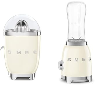Smeg Blender and Juicer Set, Compact Personal Blender and Citrus Juicer, Cream CJF11CRUK and PBF01CRUK