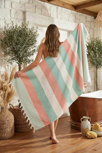Turkish Cotton Peshtemal Towel 90x180 cm – Lightweight Quick Dry Hammam Bath Spa Travel Towel – Large Cotton Throw – Green