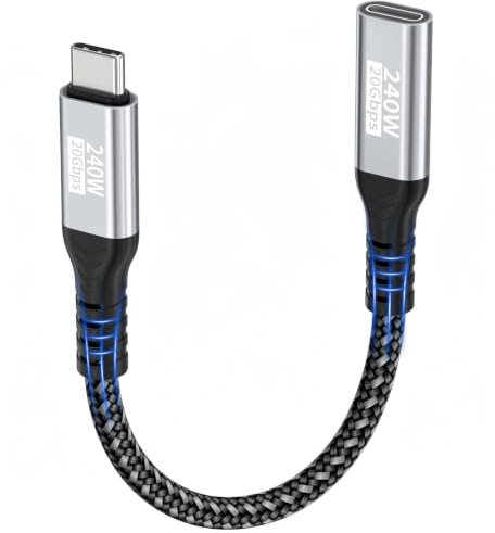 layajia Cable USB C a USB C 0,2m, 20Gbps USB 3.2 Gen2×2 Extensión USB C, Vídeo 4K@60Hz, Cable de Carga Type C, 240W PD3.2 Cable de Datos USB C Macho a Hembra para MacBook Pro, iPad Pro, iPhone 16/15