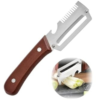 Stainless Steel Vegetable Peeler with Wood Handle, 3-in-1 Kitchen Peeler for Potato Fruit Green Onion, Multi-Functional Peeler with Bottle Opener, Ergonomic Household Gadget & Mother Gift (Brown,1PCS)