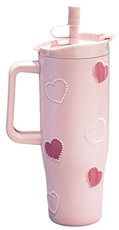 Multipurpose vakuumflaska 1200 ml kapacitet, rostfritt stål isolerad vattenflaska med unika pärlor och brett handtag rostfri vattenflaska(Pink· heart)