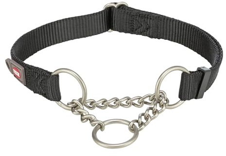 TRIXIE Premium Zug-Stopp Halsband Größe S–M: Halsumfang 30–40 cm/15 mm in schwarz - stufenlos verstellbares Hundehalsband für kleine bis mittelgroße Hunde, einfacher Verschluss, 202701 | Stufenlos verstellbar mit einfachem, sicherem Verschluss – angenehmer Sitz und leichtes Handling im Alltag