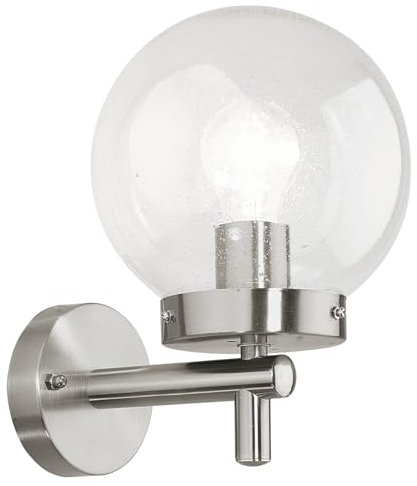 EGLO Wandleuchte außen Vigo, Wandlampe aus Edelstahl und transparentem Glas, Außenlampe Wand mit E27 Fassung, Wandbeleuchtung IP44
