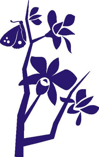 PEMA INDIGOS UG Sticker mural Motif orchidées et papillons Bleu 160 x 101 cm