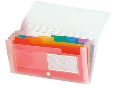 Exacompta 55398E Premium Kunststoff-Fächermappe Crystal 26 x 14 cm mit 7 farbigen Fächern mit dehnbarem Rücken und Druckknopfverschluss zur Aufbewahrung Ihrer Dokumente Ordnungsmappe transparent