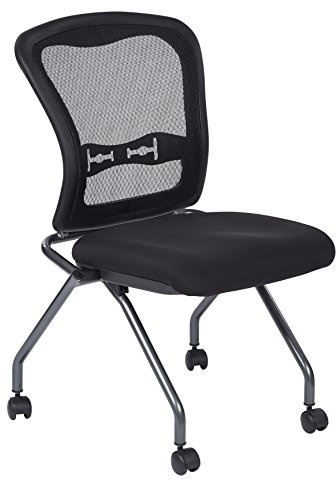 Office Star Deluxe Breathable ProGrid Back Armless Folding Chair 2-Pack with Rolling Casters and Titanium Finish Frame, Coal FreeFlex
