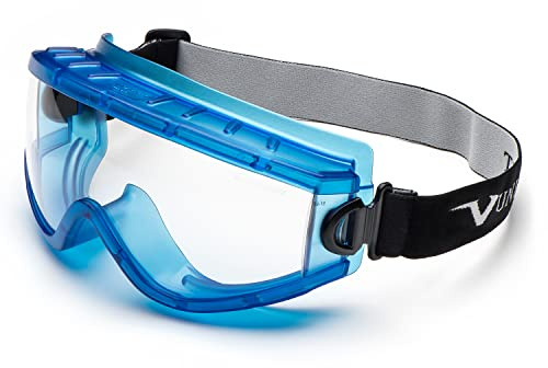 UNIVET | 619 Clear 2, Maskenbrille, stapelbar, kratzfest, optimaler Schutz für zahlreiche Arbeitssituationen (EN166, EN170), blau
