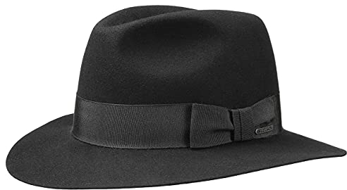 Stetson Dalion Haarfilzhut Herren Damen Wasserabweisend Packable Traveller Hut Kaninchenhaar Sommer Winter schwarz 60 cm
