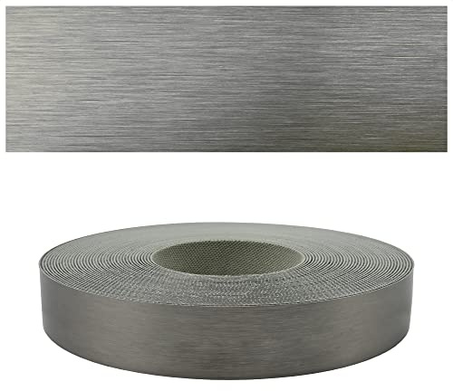 Mprofi MT® - Moldura Adhesiva y ABS Cinta de Canto Acero Cepillado | 22mm x 5m | Protector Bordes para Estanterías, Muebles y Paneles | Canto Termoadhesivo Duradero | Espesor 0,50mm