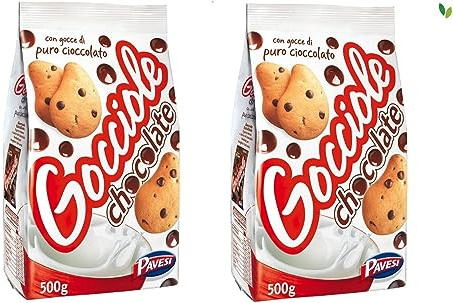 Pavesi: Galletas Gocciole Chocolate con gotas de chocolate, sin aceite de palma – 500 g (paquete de 2)