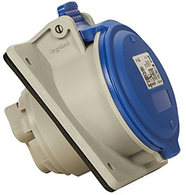 LEGRAND, CEE 32A Anbausteckdose, 3-polig (2P+PE), 6h (230V/32A), Schutzart IP44, IK09 & Neigungswinkel von 15 Grad, blau, 090169