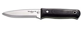 J&V Adventure Knives JV Cuchillo WOODLORE XS TRF Negro para Caza, Pesca, Supervivencia y Bushcraft Realizado en Albacete + Portabotellas de Regalo