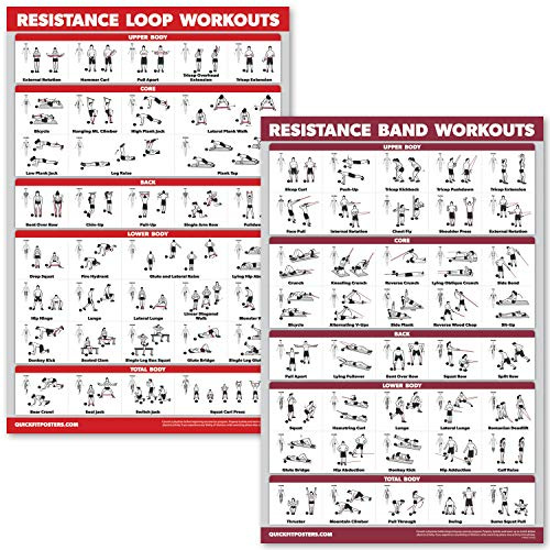 QUICKFIT Widerstandsbänder und Widerstandsschlaufen, Workout-Poster, Set mit 2 laminierten Diagrammen, Widerstandsband-Röhren und Schlaufen, Übungsdiagramme (laminiert, 45,7 x 61 cm), 2 Stück