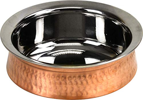 Premium Hammered Copper & Stainlees Steel Serving Handi Dish Bowl (15cm)