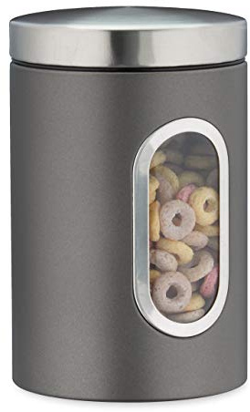 Relaxdays Vorratsdose 2er Set, mit Deckel & Sichtfenster, 1,4 L, grau | Mehl, Pasta, Aufbewahrungsdose Küche, Metall