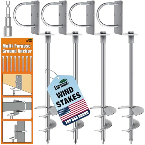 Eurmax USA 30,5 cm verzinkte Bewehrungsstäbe Heavy Duty J-Haken Zeltheringe Bodenanker für Trampolin, Überdachung, Zaun, 8 Stück (silberfarben)