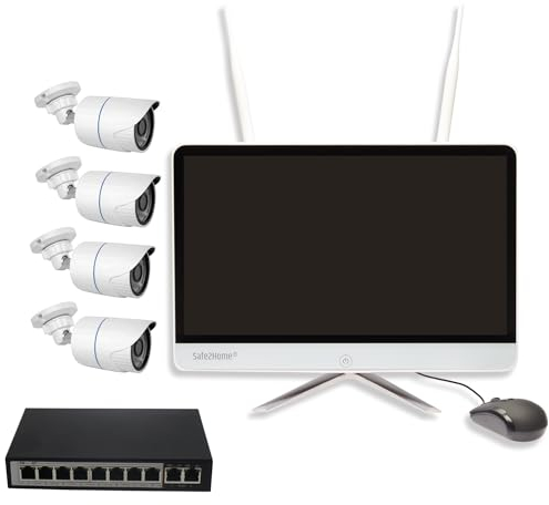 Safe2Home POE/Funk Überwachungskamera Set 8 Kanal mit 3 TB Rekorder inkl. POE Switch - 4X Full HD POE Cam Nachtsicht - Monitor - Festplatte