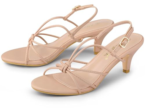 Allegra K Women's Strappy Slingback Kitten Heels Sandals Nude 4 UK/Label Size 6 US