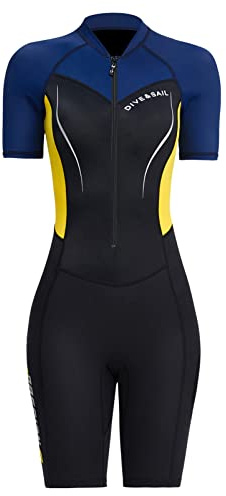 Women Shorty Wetsuits UV Protection Zipper Diving Suit 1.5mm Neoprene Dive Wetsuit Scuba Surfing Swimming Suit for Snorkeling Kayaking Sailing Canoeing S