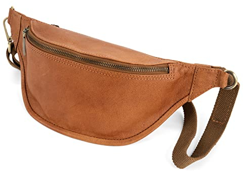 Berliner Bags Vintage Bauchtasche Kai, Gürteltasche aus Leder, mit verstellbarem Gurt und YKK Reißverschlüsse, Wasserabweisend für Damen und Herren - Braun