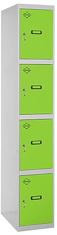Simon Rack Taquillas Vestuario Metalicas, 4 Puertas, Incluye Llave, 1800x400x500 mm, Gris/Verde - Simonlocker