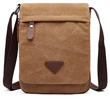 FANDARE Retro Umhängetasche Herren Segeltuch Arbeitstasche Damen Messenger Bag Schultertasche Herrentasche zum Umhängen für Reise Schule Hochschule Arbeit Outdoor Schulranzen Braun A