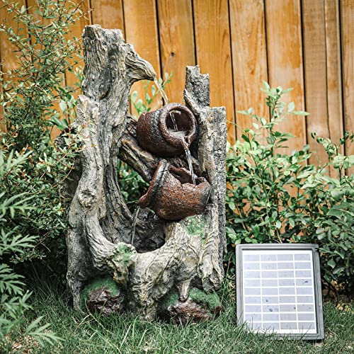 LQSSA Fontaine d'eau de Jardin extérieure, Fontaine Solaire d'extérieur, lumière LED, décoration paysagère, Cascades sur Pied, fontaines pour la Maison et la Cour Decoration