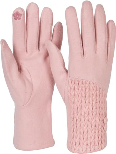 styleBREAKER Damen Touchscreen Handschuhe Zopfmuster | Leitfähige Fasern am Zeigefinger für Displays, wärmendes Fleece-Innenfutter, elastisch für 16-21 cm Handumfang (Größe 6-8).