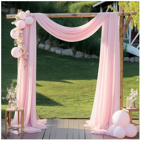 Egurs 2 Stück Querbehang Hochzeit Hochzeitsbogen Tüllstoff Traubogen Tüll Hintergrund Vorhang Chiffon Gardinen Freihanddeko für Fotografie Laube Torbogen Zeremonie Party Mittleres Rosa 75 * 300cm