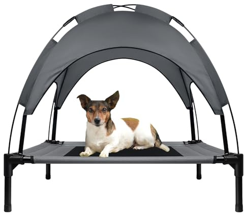 AufuN Hundebett mit Baldachin, L 92 x B 76 x H 92 cm Erhöhtes Haustierbett mit Dach und Eisenrahmen, Hundeliege Garten, Haustier Liegeplatz draußen, Atmungsaktiv, Katzenliege Katzenbett (L)
