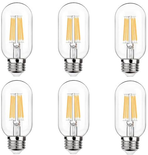 ZFQ Edison Vintage Glühbirne E27 6W, T45 LED Leuchtmittel Lampe, 600LM, Warmweiss 2700K, Energiesparlampe Edison Glühlampen Filament Glas für Nostalgie und Retro Beleuchtung, 6 Stück