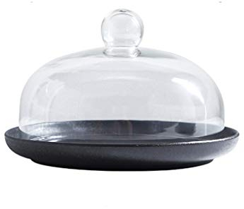 UNbit Cake Tray, Fruit Bread Save Tray Cheese Board Cover Glass Cover Restaurant Serving Plate Window Display Tray Cake Stands Tray (Color : Schwarz, Size : 8 inches)