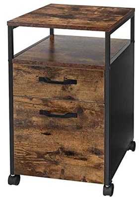 Büroschränke Mobiler Aktenschrank im Industriestil auf Rollen mit 2 Schubladen und offenem Regal for Hängeregister im A4-Letter-Format Filing Cabinet