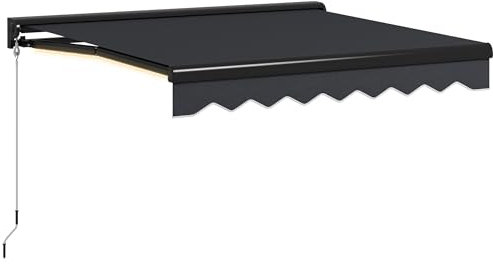Outsunny 2.5 x 2m Electric Awning with LED Light and Remote Controller, Aluminium Frame Retractable Awning Half Cassette Sun Canopies for Garden Patio Deck Door Window