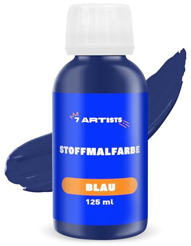 7 Artists Textilfarbe Acrylfarbe Waschmaschinenfest Blau 125 ml – Stoffmalfarben Waschfest für Stofftaschen zum Bemalen, T-Shirt, Leder, Jeans | Fabric Paint für Kleidung, Schuhe