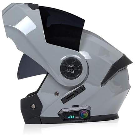 Bluetooth IntéGré Modulable Casque Moto,Flip-Up Casque avec Double Visière Casque Moto Intégral Casque Scooter Moto Anti-BuéE Double Miroir Homme Femme Casque ECE Homologué