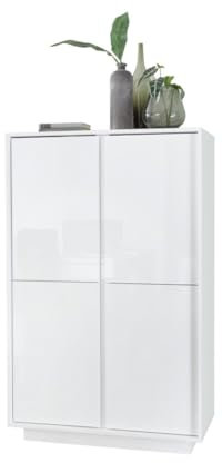 PRICE FACTORY just for you Argentier 4 Portes, Collection Cream, Coloris Blanc laqué Brillant, idéal pour Une Salle à Manger Design