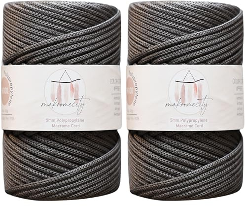 Makromecity 2 Strang Makramee Garn 5mm x 95m Premium Polyester Makramee Schnur Polypropylene Basteln für Wandbehänge Umhängetasche Handtasche Runner Schnullerkette Platzteller (Anthrazit)