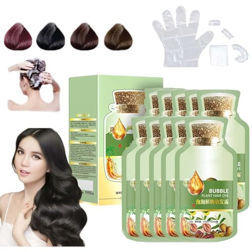 10 Pack Natural Plant Hair Dye, Bubble Plant Hair Dye Shampoo, Plant Fruit Hair Dye Cream, Natural Plant Hair Dye Korean, Natural Plant Hair Dye for Grey Hair (Natural Black)