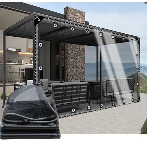 CAQXAQP Plane Transparent mit ösen 0.5mx0.8m,Abdeckplane Wasserdicht 0.4mm Wetterfest Faltbar Terrassenplane für Seitenteile Pavillon Gartenmobel Balkon LKW,Schwarz Plane Nach Maß