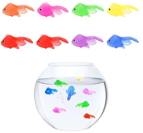 QEDBOJE 8 Stück Dehnbare Neon Fische Künstliche Schwimmende Fische Weiche Gummi Spielzeuge Kleine Gefälschte Fische Ornament für Katzenspielzeug Aquarium Dekoration Party Mitgebsel