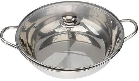 DECHOUS Marmite à Fondue avec Séparateur Pot Chauffant Double Compartiment Acier Inoxydable Compatible Induction Poignée Large et Renforcée pour Dîner en Famille ou Soirée Entre Amis
